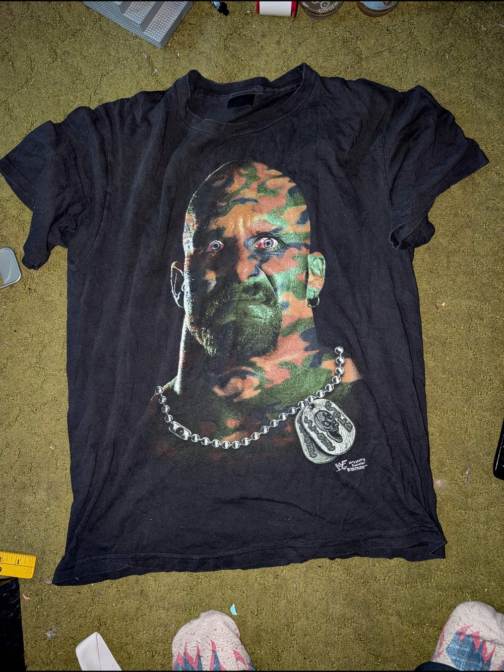 Black Graphic Men’s T-Shirt with Camouflage Portrait Of Stone Cold Steve Austin